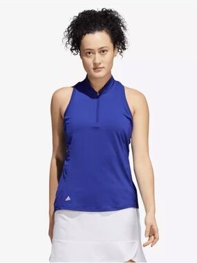 Adidas Blue Zip-Front Athletic Racerback Tank Top Golf Polo Stretch Sz M